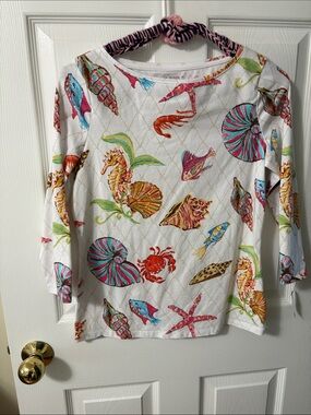 Talbots White W/ By-the- Sea print/Nautical